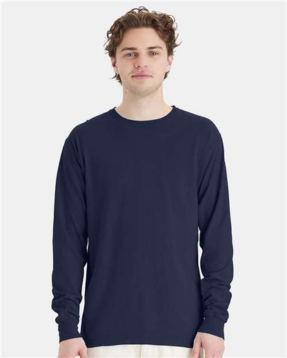 Custom Embroidered  ComfortWash by Hanes Garment-Dyed Long Sleeve T-Shirt GDH200 Navy