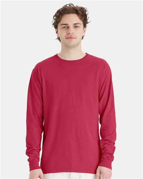 Custom Embroidered  ComfortWash by Hanes Garment-Dyed Long Sleeve T-Shirt GDH200 Crimson Fall