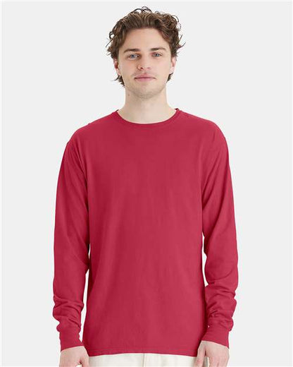 Custom Embroidered  ComfortWash by Hanes Garment-Dyed Long Sleeve T-Shirt GDH200 Crimson Fall