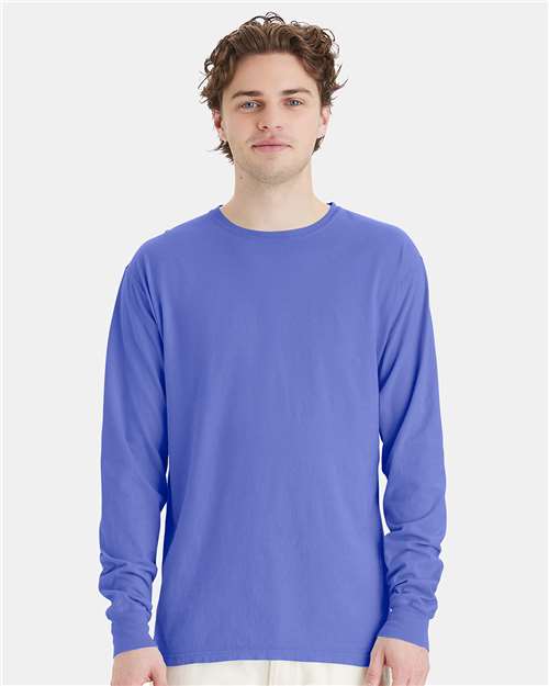 Custom Embroidered  ComfortWash by Hanes Garment-Dyed Long Sleeve T-Shirt GDH200 Deep Forte Blue