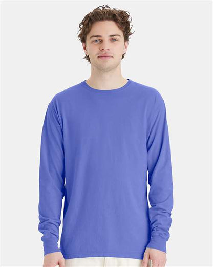 Custom Embroidered  ComfortWash by Hanes Garment-Dyed Long Sleeve T-Shirt GDH200 Deep Forte Blue