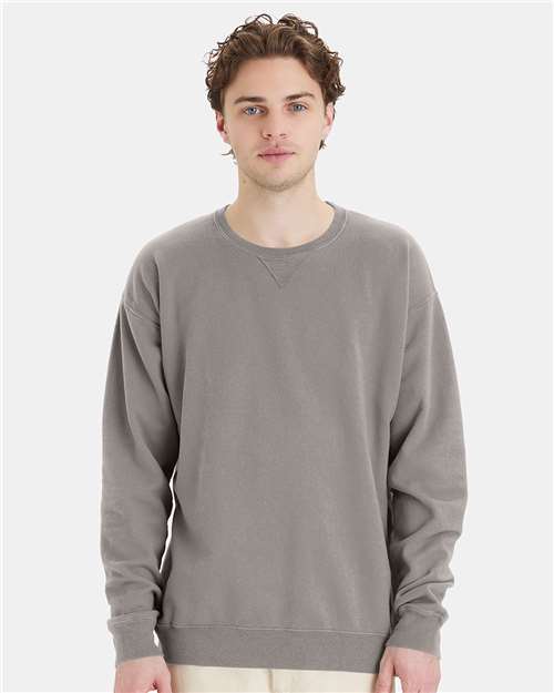 Custom Embroidered  ComfortWash by Hanes Garment-Dyed Crewneck Sweatshirt GDH400 Concrete Grey