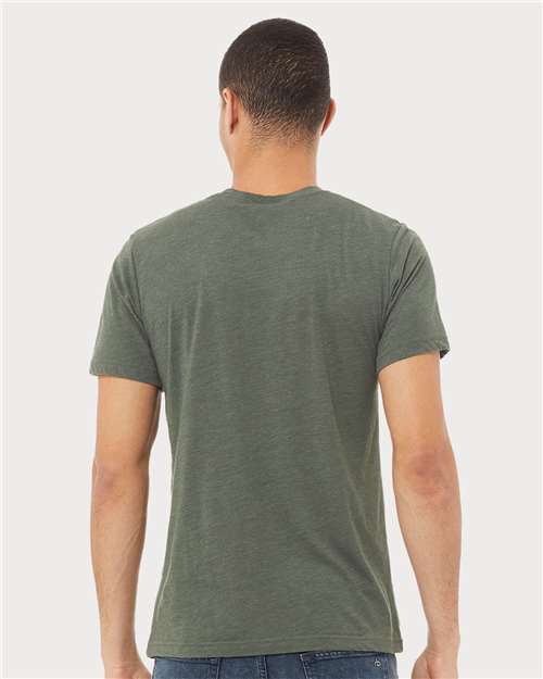 BELLA + CANVAS Triblend Tee 3413 Military Green Triblend Custom Embroidered Business Logo