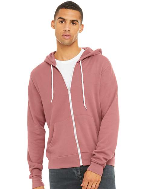Custom Embroidered  BELLA + CANVAS Sponge Fleece Full-Zip Hoodie 3739 Mauve