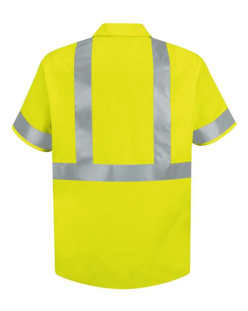 Custom EmbroideredRed Kap Men's Tall High Visibility Safety Short Sleeve Work Shirt 6304 HV-Fluorescent Yellow/ Green