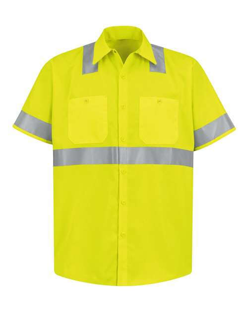 Red Kap High Visibility Safety Short Sleeve Work Shirt - Tall Sizes SS24HVT Custom Embroidered Business Logo