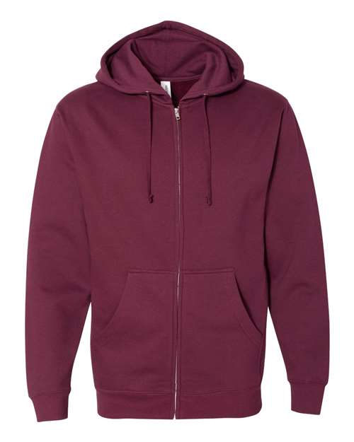 Independent Trading Co. Midweight Full-Zip Hooded Sweatshirt SS4500Z Maroon Custom Embroidered Business Logo