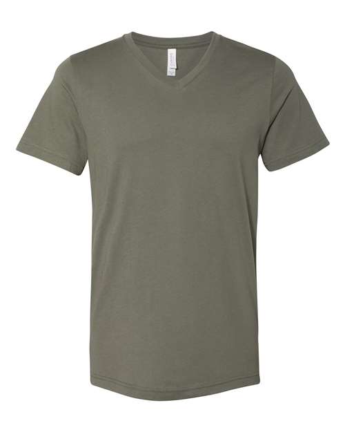 BELLA + CANVAS Jersey V-Neck Tee 3005 Military Green Custom Embroidered Business Logo