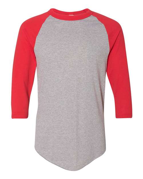 Augusta Sportswear Three-Quarter Raglan Sleeve Baseball Jersey 4420 Athletic Heather/ Red