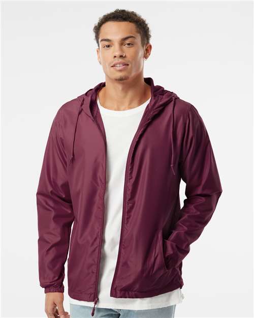 Independent Trading Co. Lightweight Windbreaker Full-Zip Jacket EXP54LWZ Maroon Custom Embroidered Business Logo