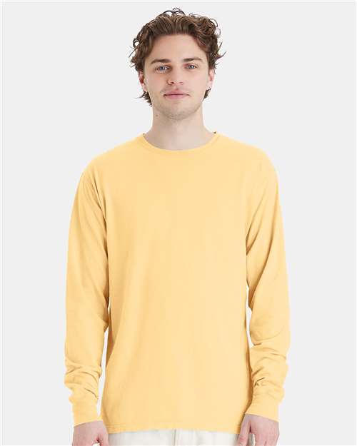 Custom Embroidered  ComfortWash by Hanes Garment-Dyed Long Sleeve T-Shirt GDH200 Summer Squash Yellow