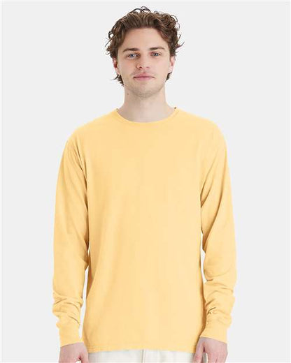 Custom Embroidered  ComfortWash by Hanes Garment-Dyed Long Sleeve T-Shirt GDH200 Summer Squash Yellow