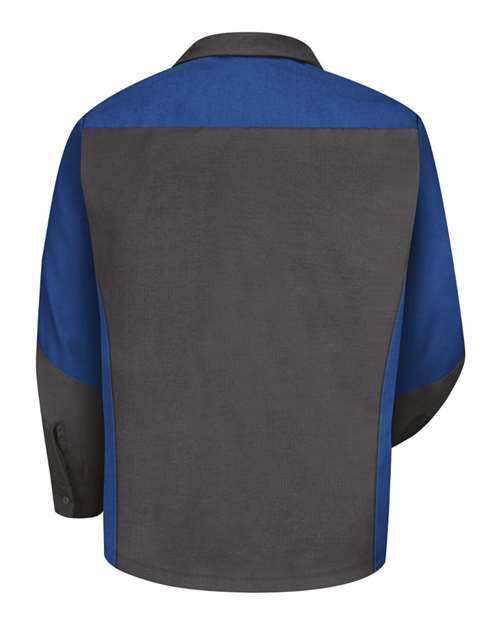 Custom EmbroideredRed Kap Men's Tall Long Sleeve Automotive Crew Shirt 6199 Charcoal/ Royal