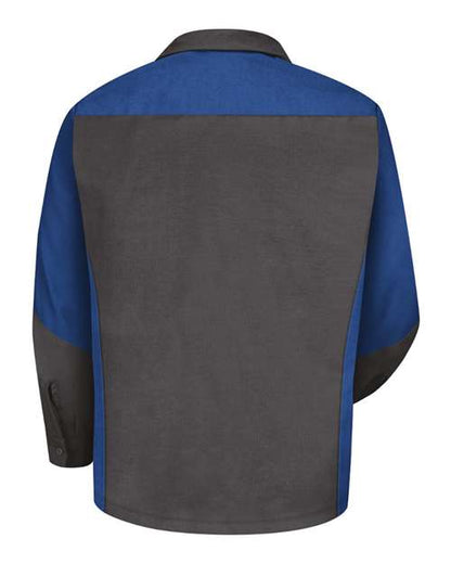 Custom EmbroideredRed Kap Men's Tall Long Sleeve Automotive Crew Shirt 6199 Charcoal/ Royal