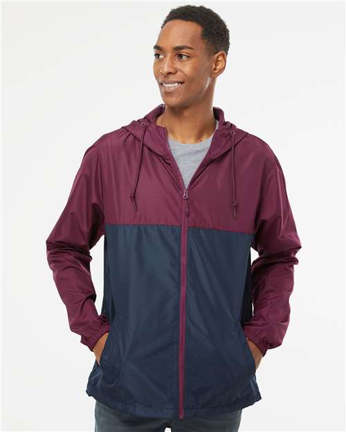 Independent Trading Co. Lightweight Windbreaker Full-Zip Jacket EXP54LWZ Maroon/ Classic Navy Custom Embroidered Business Logo