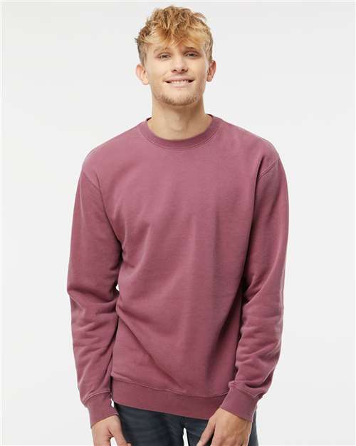 Custom Embroidered  Independent Trading Co. Midweight Pigment-Dyed Crewneck Sweatshirt PRM3500 Pigment Maroon