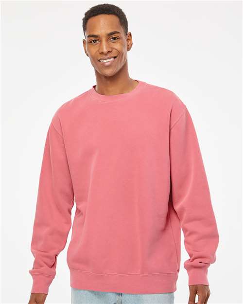 Custom Embroidered  Independent Trading Co. Midweight Pigment-Dyed Crewneck Sweatshirt PRM3500 Pigment Pink