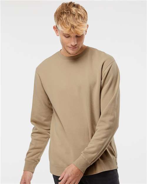 Custom Embroidered  Independent Trading Co. Midweight Pigment-Dyed Crewneck Sweatshirt PRM3500 Pigment Sandstone
