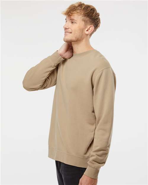 Independent Trading Co. Midweight Pigment-Dyed Crewneck Sweatshirt PRM3500 Pigment Sandstone Custom Embroidered Business Logo