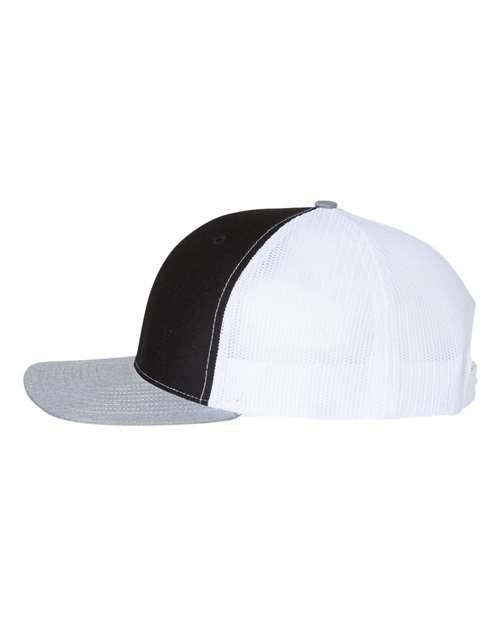 Richardson Snapback Trucker Cap 112 Black/ White/ Heather Grey Custom Embroidered Business Logo