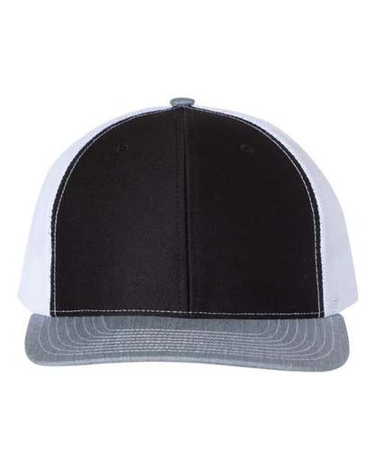 Richardson Snapback Trucker Cap 112 Black/ White/ Heather Grey Custom Embroidered Business Logo