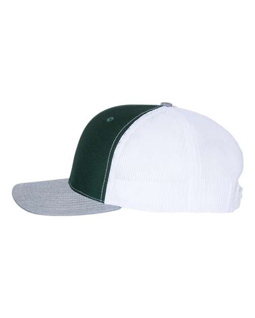 Richardson Snapback Trucker Cap 112 Dark Green/ White/ Heather Grey Custom Embroidered Business Logo