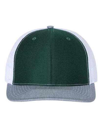 Richardson Snapback Trucker Cap 112 Dark Green/ White/ Heather Grey Custom Embroidered Business Logo