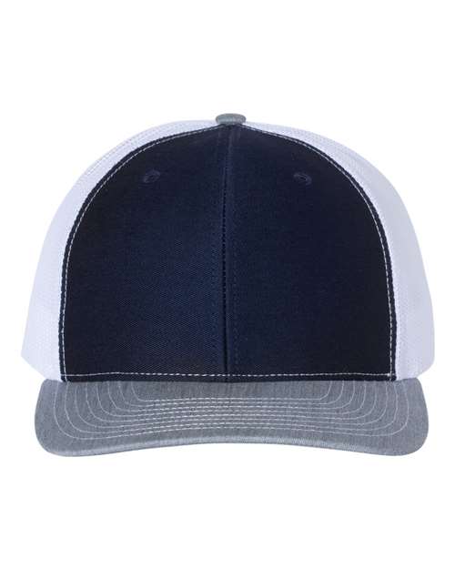 Richardson Snapback Trucker Cap 112 Navy/ White/ Heather Grey Custom Embroidered Business Logo