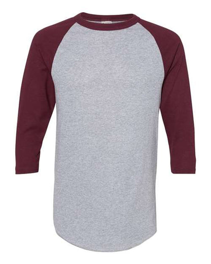 Augusta Sportswear Three-Quarter Raglan Sleeve Baseball Jersey 4420 Athletic Heather/ Maroon