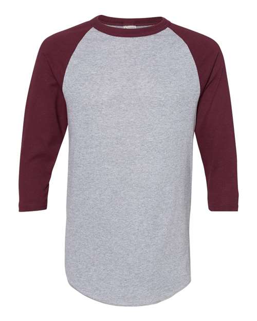 Augusta Sportswear Three-Quarter Raglan Sleeve Baseball Jersey 4420 Athletic Heather/ Maroon
