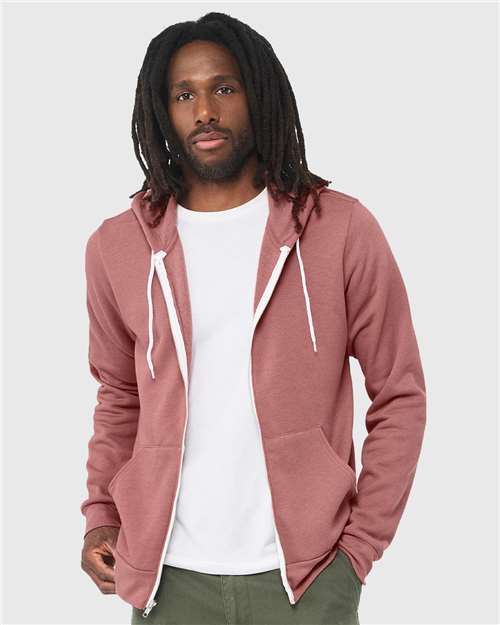 Custom Embroidered  BELLA + CANVAS Sponge Fleece Full-Zip Hoodie 3739 Heather Mauve