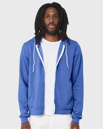 Custom Embroidered  BELLA + CANVAS Sponge Fleece Full-Zip Hoodie 3739 Heather Columbia Blue