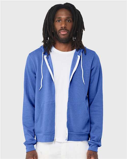 Custom Embroidered  BELLA + CANVAS Sponge Fleece Full-Zip Hoodie 3739 Heather Columbia Blue