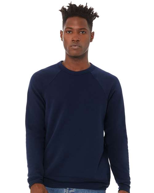 Custom Embroidered  BELLA + CANVAS Sponge Fleece Raglan Crewneck Sweatshirt 3901 Navy