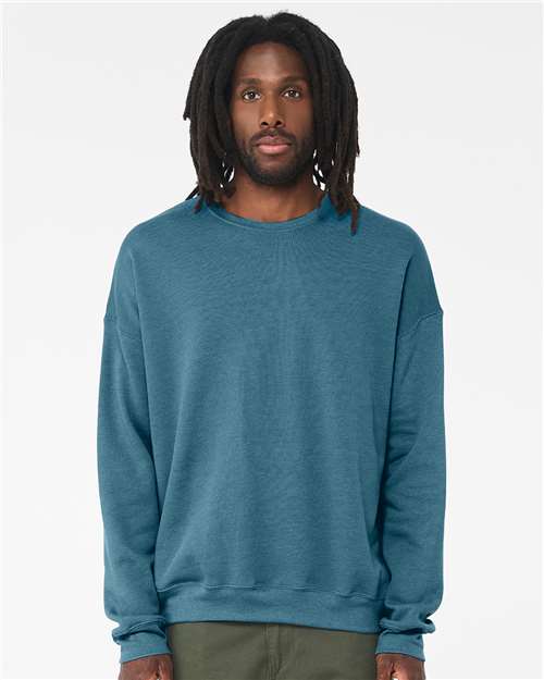 Custom Embroidered  BELLA + CANVAS Sponge Fleece Drop Shoulder Crewneck Sweatshirt 3945 Heather Deep Teal