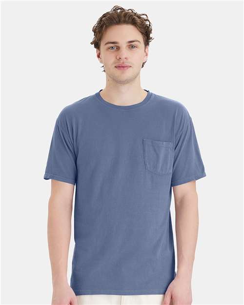 Custom Embroidered  ComfortWash by Hanes Garment-Dyed Pocket T-Shirt GDH150 Saltwater