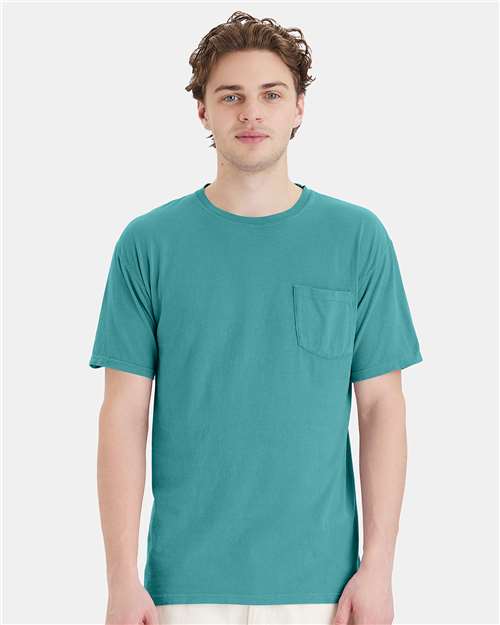 Custom Embroidered  ComfortWash by Hanes Garment-Dyed Pocket T-Shirt GDH150 Spanish Moss