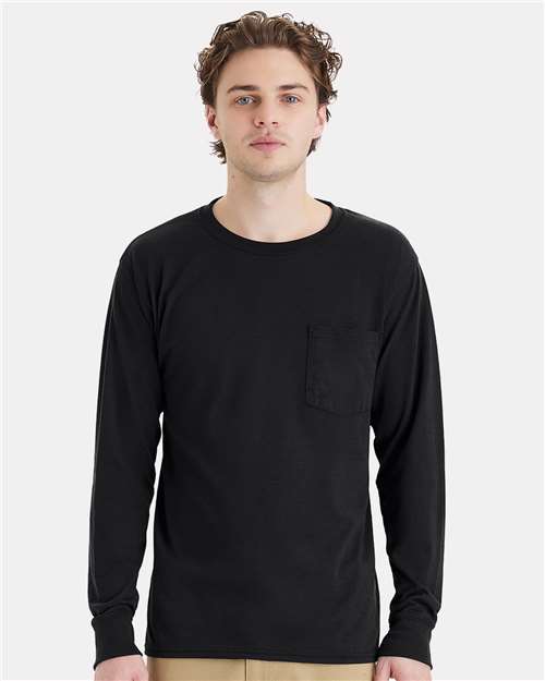 Custom Embroidered  Hanes Workwear Long Sleeve Pocket T-Shirt W120  