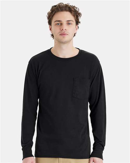 Custom Embroidered  Hanes Workwear Long Sleeve Pocket T-Shirt W120  
