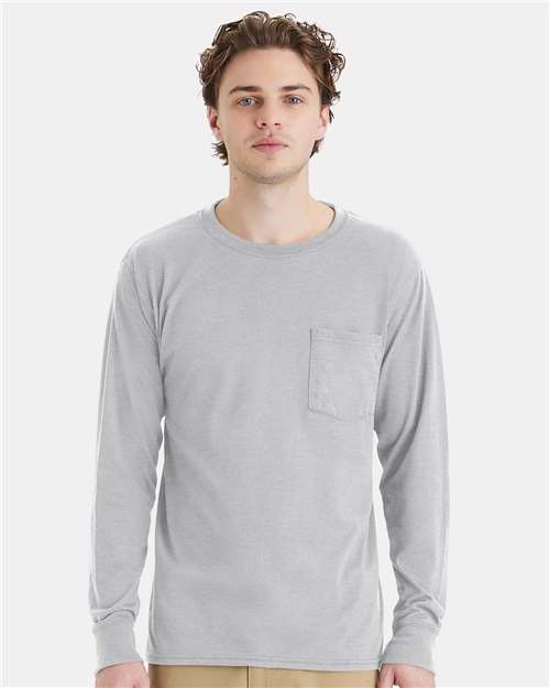 Custom Embroidered  Hanes Workwear Long Sleeve Pocket T-Shirt W120  