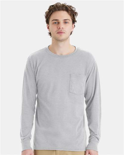 Custom Embroidered  Hanes Workwear Long Sleeve Pocket T-Shirt W120  