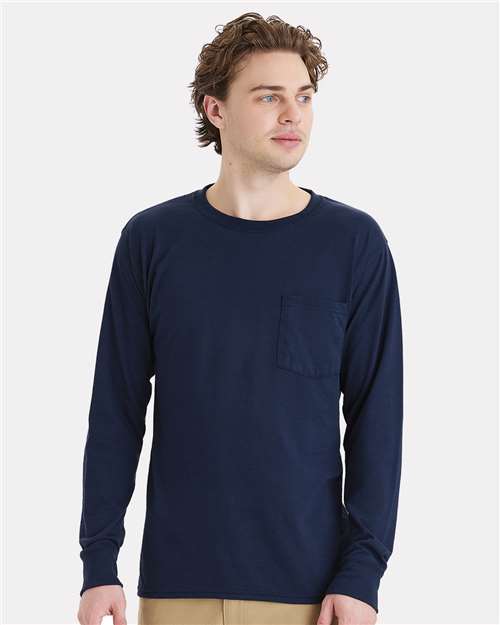 Custom Embroidered  Hanes Workwear Long Sleeve Pocket T-Shirt W120  