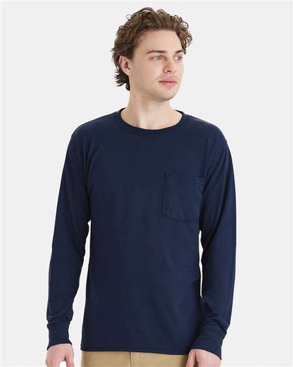 Custom Embroidered  Hanes Workwear Long Sleeve Pocket T-Shirt W120  