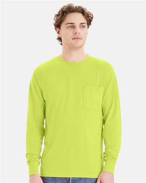 Custom Embroidered  Hanes Workwear Long Sleeve Pocket T-Shirt W120  
