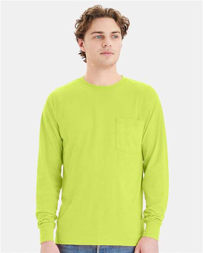 Custom Embroidered  Hanes Workwear Long Sleeve Pocket T-Shirt W120  