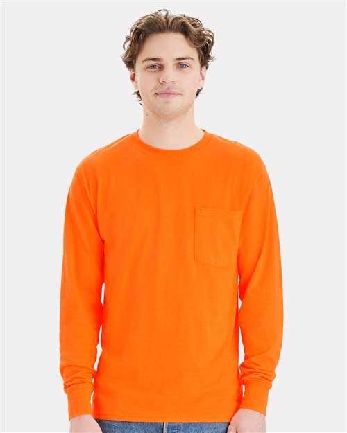 Custom Embroidered  Hanes Workwear Long Sleeve Pocket T-Shirt W120  