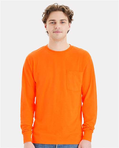Custom Embroidered  Hanes Workwear Long Sleeve Pocket T-Shirt W120  
