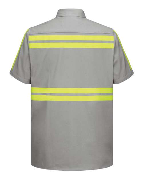 Custom EmbroideredRed Kap Men's Enhanced Visibility Short Sleeve Cotton Work Shirt 6322 GY-Grey