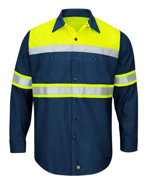 Red Kap Hi-Visibility Colorblock Ripstop Long Sleeve Work Shirt SY70 Custom Embroidered Business Logo