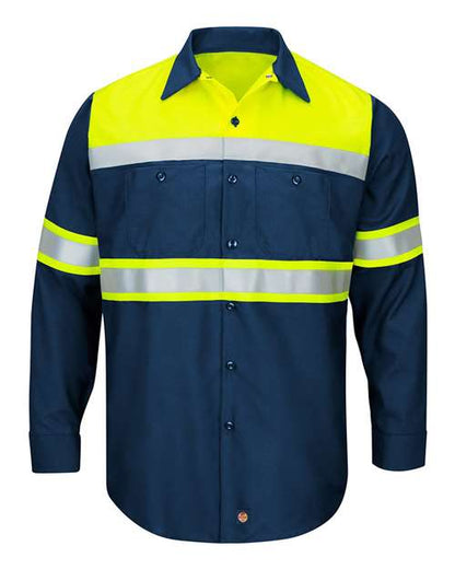 Red Kap Hi-Visibility Colorblock Ripstop Long Sleeve Work Shirt SY70 Custom Embroidered Business Logo